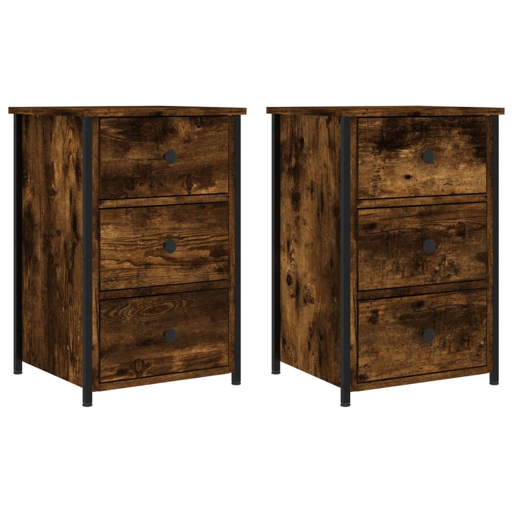 vidaXL Κομοδίνα 2 τεμ. Καπνιστή Δρυς 40 x 36 x 60 εκ. Επεξεργ. Ξύλο