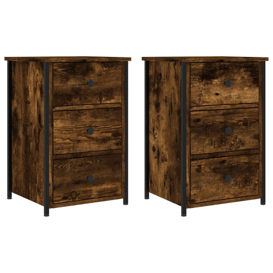 vidaXL Κομοδίνα 2 τεμ. Καπνιστή Δρυς 40 x 36 x 60 εκ. Επεξεργ. Ξύλο