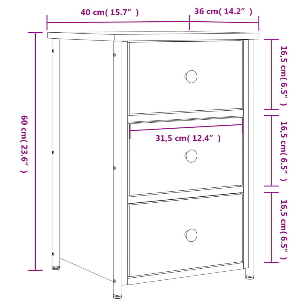 vidaXL Κομοδίνο Γκρι Sonoma 40x36x60 εκ. από Επεξεργασμένο Ξύλο