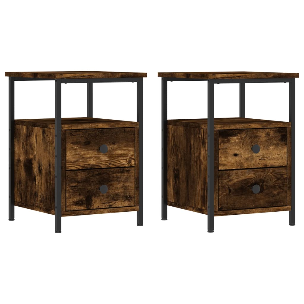 vidaXL Κομοδίνο 2 τεμ. Καπνιστή Δρυς 34x35,5x50 εκ. Επεξεργασμένο Ξύλο