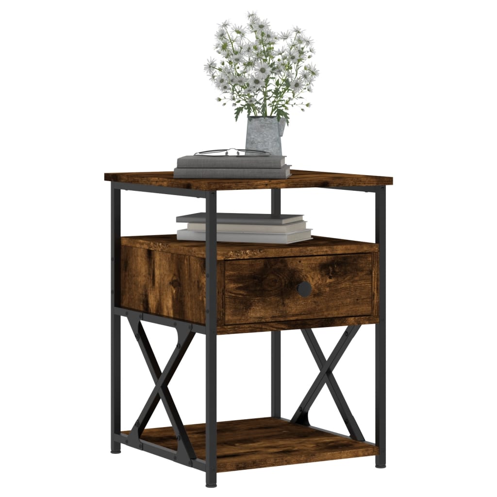 vidaXL Κομοδίνο Καπνιστή Δρυς 40 x 42 x 55 εκ. από Επεξεργασμένο Ξύλο