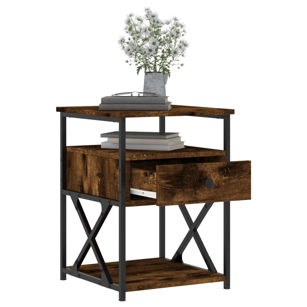 vidaXL Κομοδίνο Καπνιστή Δρυς 40 x 42 x 55 εκ. από Επεξεργασμένο Ξύλο