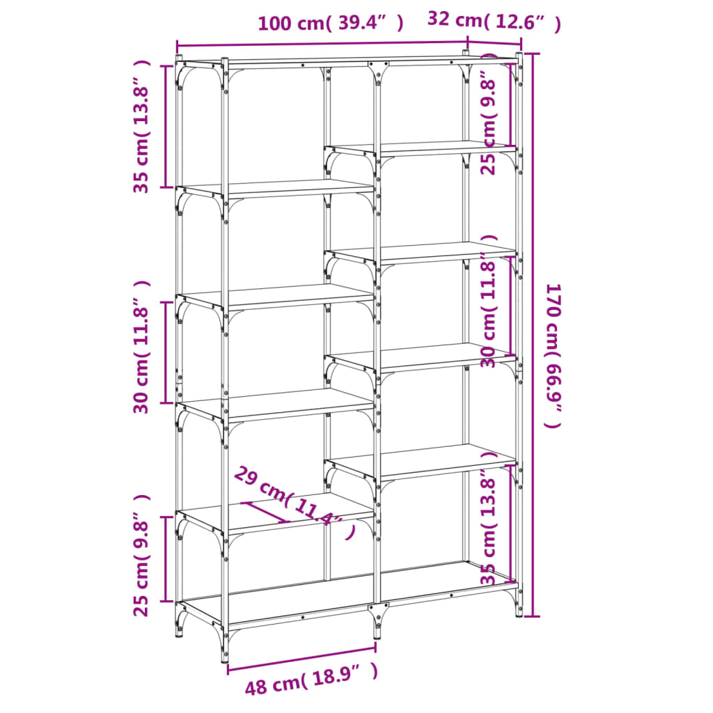 vidaXL Βιβλιοθήκη Μαύρη 100x32x170 εκ. Επεξεργασμένο Ξύλο / Σίδηρος