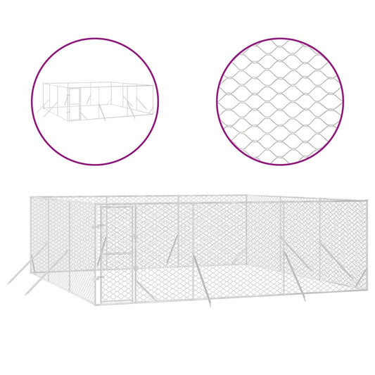vidaXL Κλουβί Σκύλου Εξωτερ. Χώρου Ασημί 6x6x2 μ. Γαλβανισμένο Ατσάλι