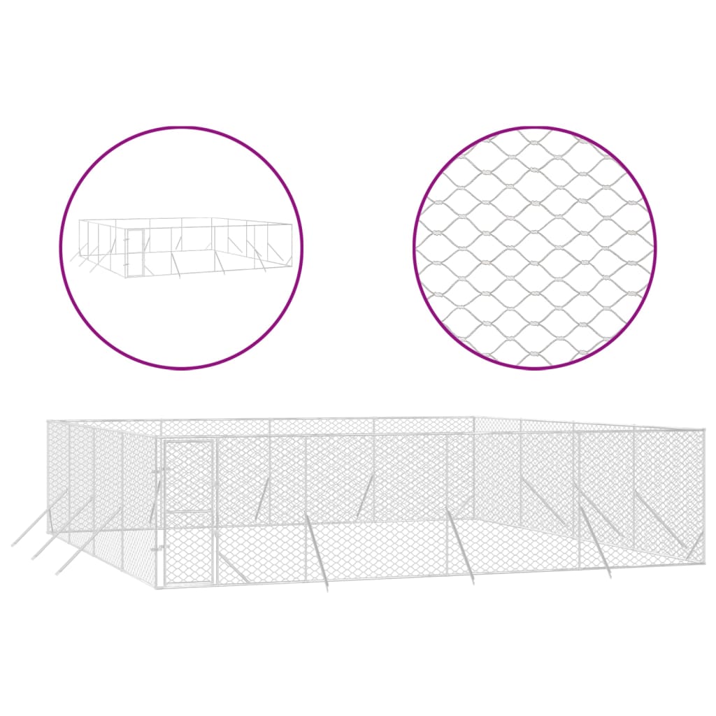 vidaXL Κλουβί Σκύλου Εξωτερ. Χώρου Ασημί 8x8x2 μ. από Γαλβαν. Ατσάλι