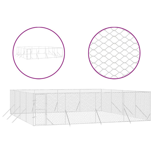 vidaXL Κλουβί Σκύλου Εξωτερ. Χώρου Ασημί 8x8x2 μ. από Γαλβαν. Ατσάλι