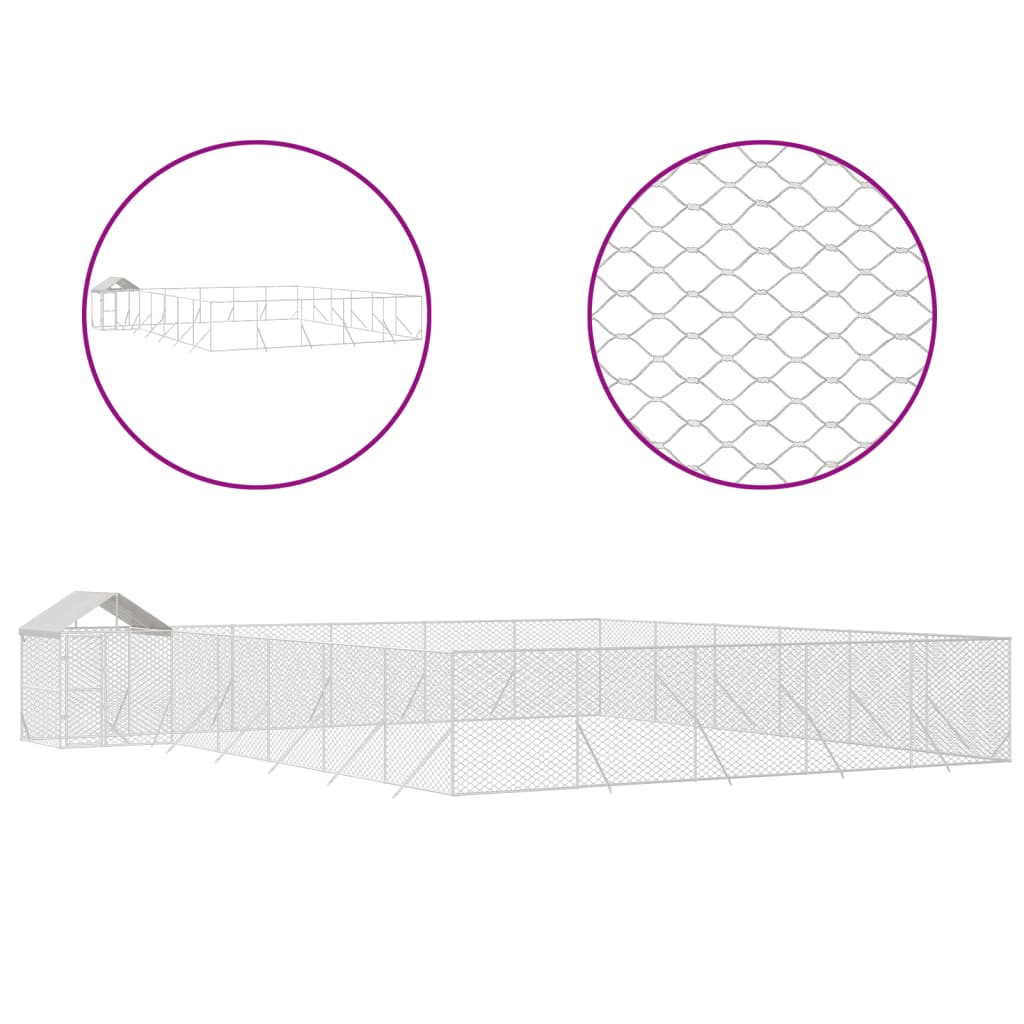 vidaXL Κλουβί Σκύλου Εξ. Χώρου με Οροφή Ασημί 12x12x2,5 μ Γαλβ. Ατσάλι