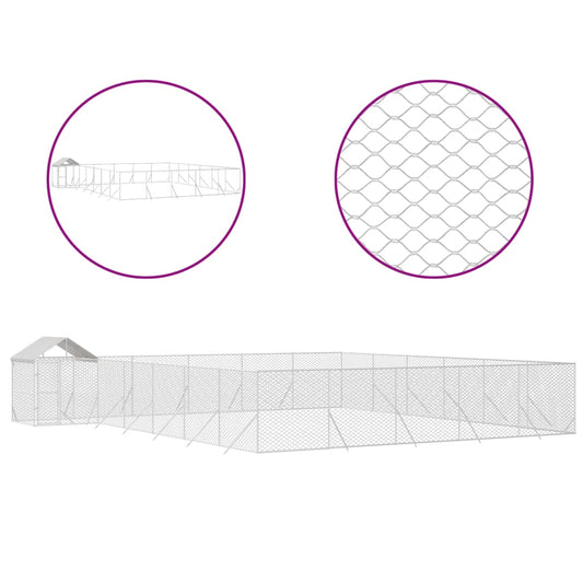 vidaXL Κλουβί Σκύλου Εξ. Χώρου με Οροφή Ασημί 12x12x2,5 μ Γαλβ. Ατσάλι