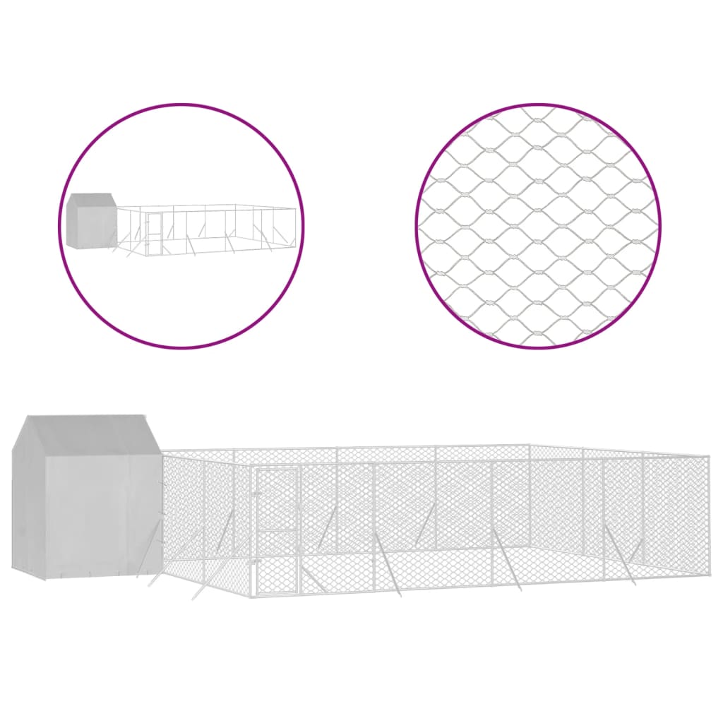 vidaXL Κλουβί Σκύλου Εξ. Χώρου με Οροφή Ασημί 10x6x2,5 μ. Γαλβ. Ατσάλι