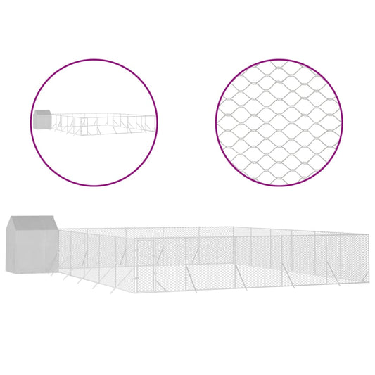 vidaXL Κλουβί Σκύλου Εξ. Χώρου με Οροφή Ασημί 12x12x2,5 μ Γαλβ. Ατσάλι