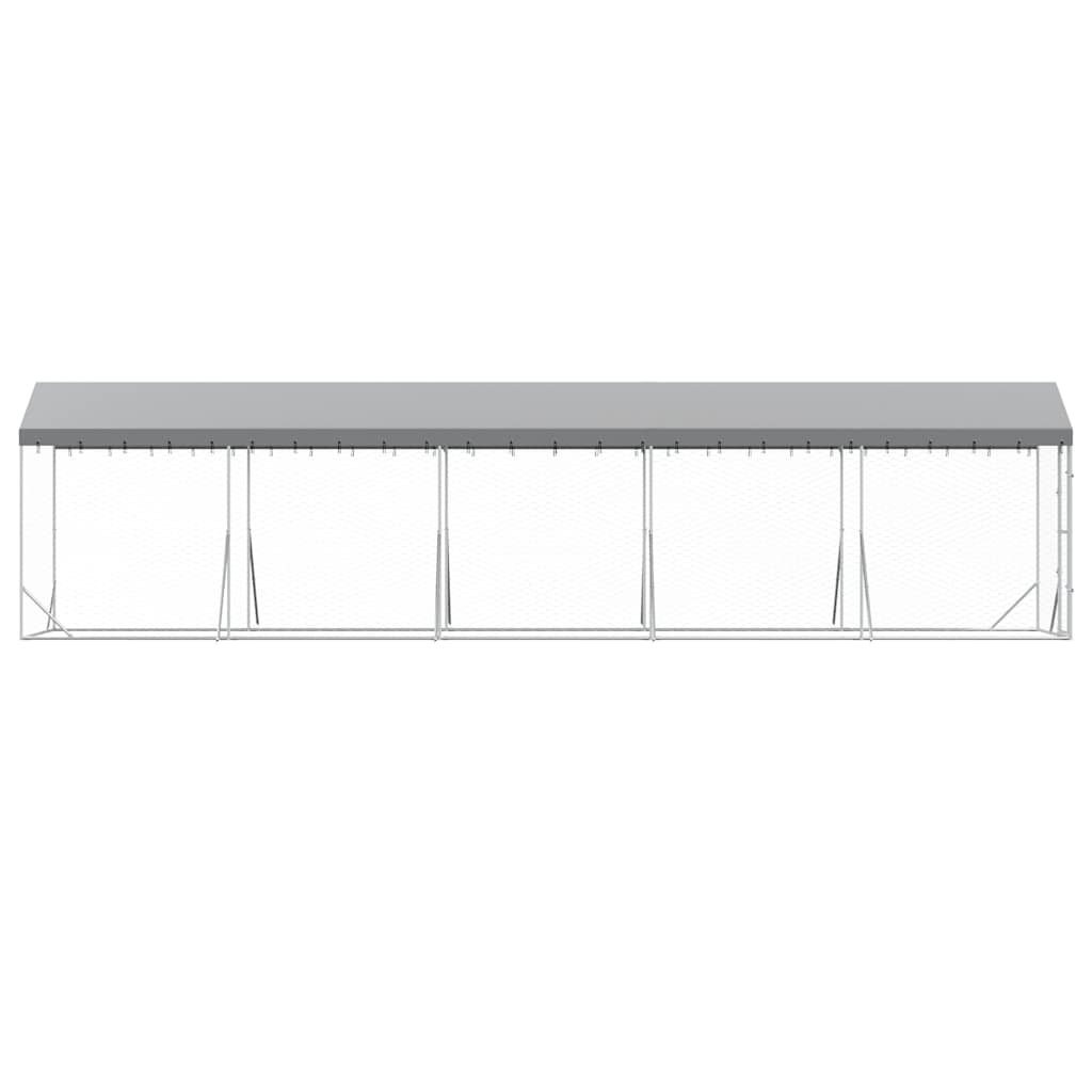 vidaXL Κλουβί Σκύλου Εξ. Χώρου με Οροφή Ασημί 2x10x2,5 μ. Γαλβ. Ατσάλι