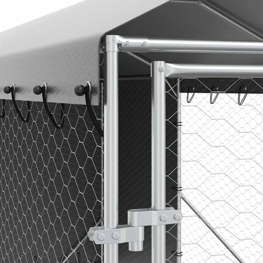 vidaXL Κλουβί Σκύλου Εξ. Χώρου με Οροφή Ασημί 2x6x2,5 μ. Γαλβ. Ατσάλι