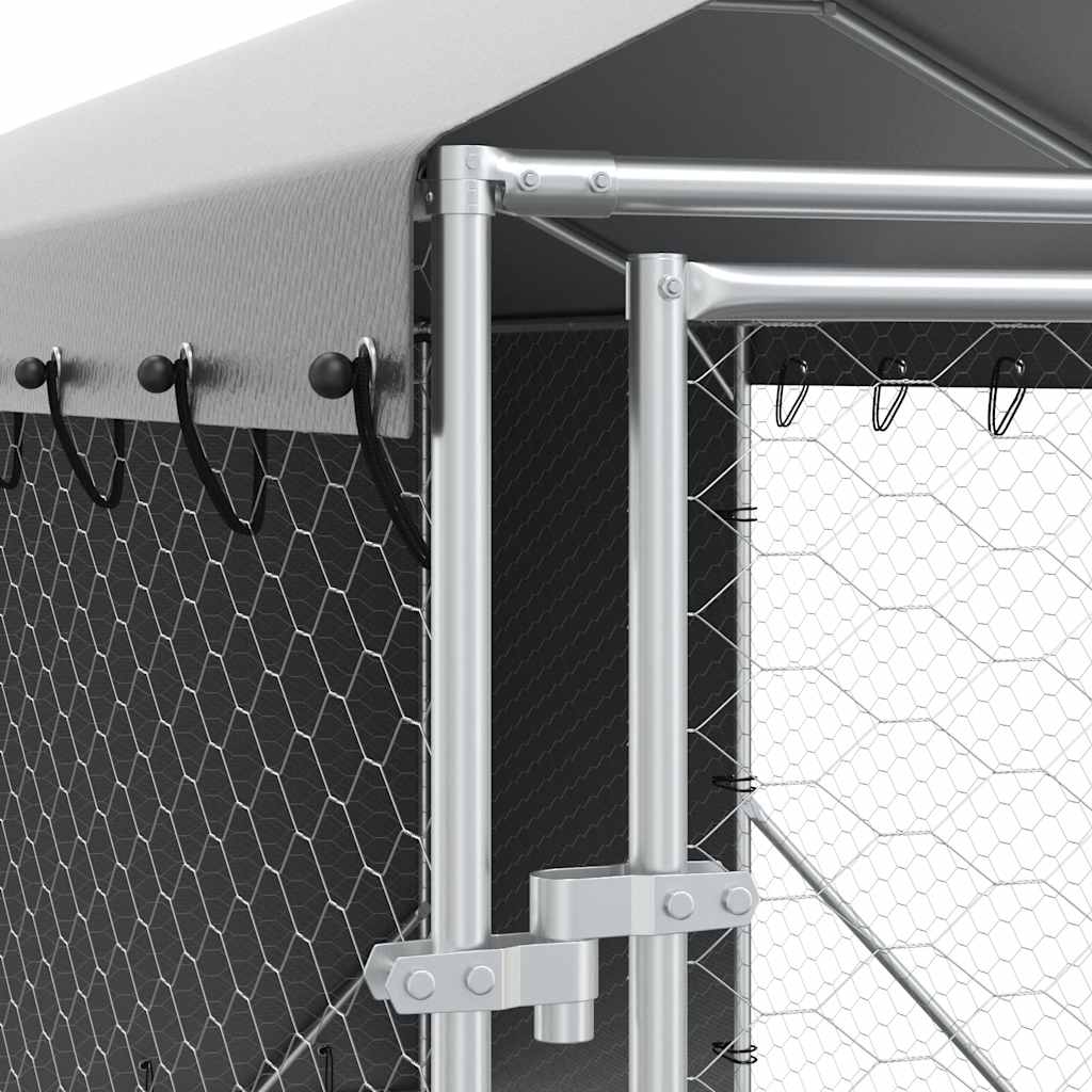 vidaXL Κλουβί Σκύλου Εξ. Χώρου με Οροφή Ασημί 2x10x2,5 μ. Γαλβ. Ατσάλι
