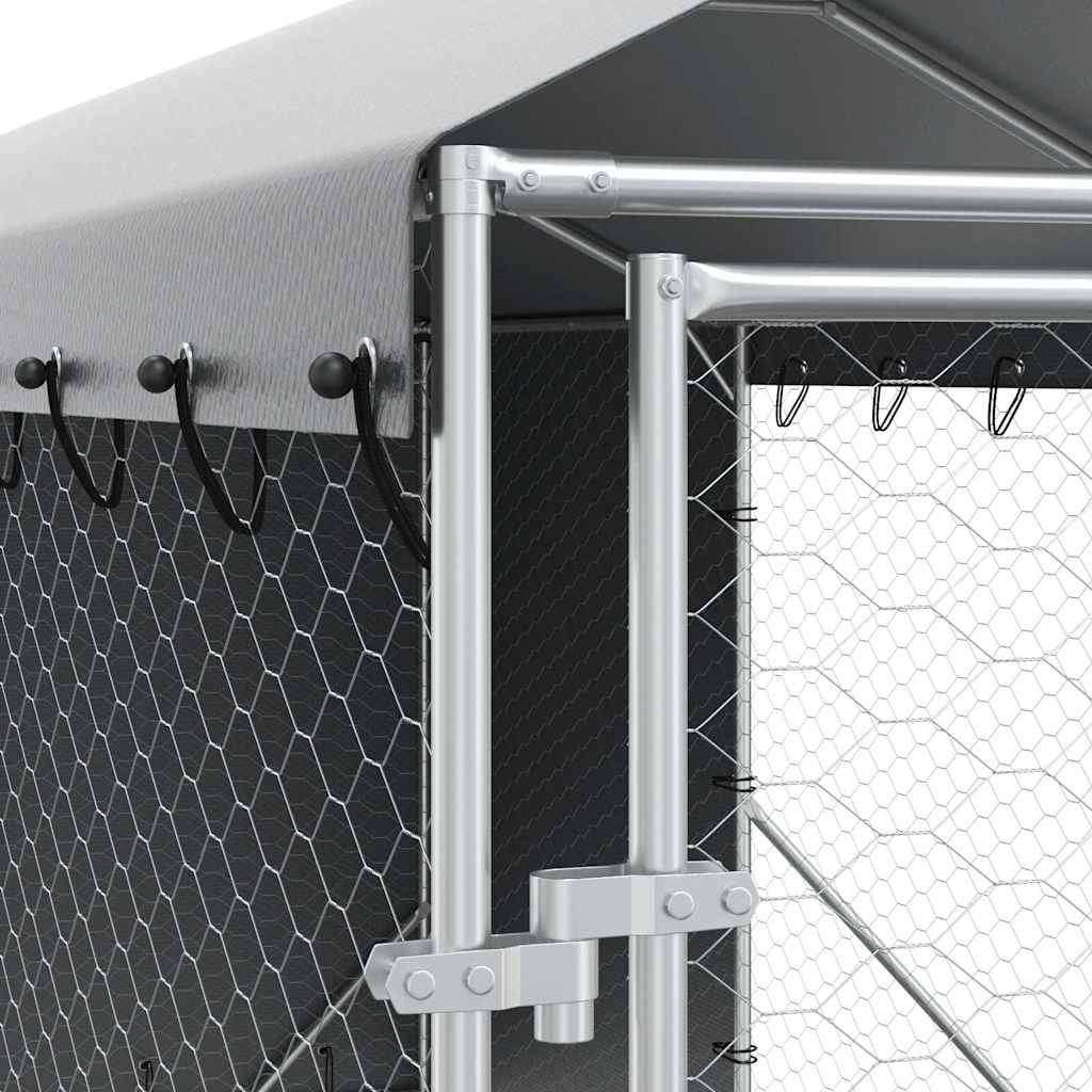vidaXL Κλουβί Σκύλου Εξ. Χώρου με Οροφή Ασημί 2x14x2,5 μ. Γαλβ. Ατσάλι