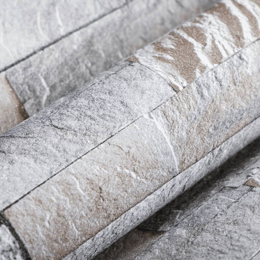 vidaXL Ταπετσαρία 3D με Σχέδιο Πέτρας Γκρι και Καφέ 10x0,53μ Non-woven