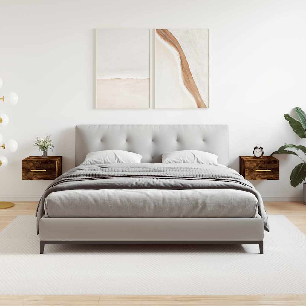 vidaXL Κομοδίνα Επιτοίχια 2 τεμ. Καπνιστή Δρυς 35x35x20 εκ.
