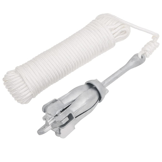 vidaXL Άγκυρα Πτυσσόμενη με Σχοινί Ασημί 3,2 κιλά από Ελατό Σίδηρο