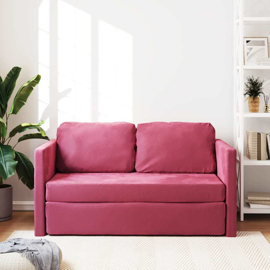 vidaXL Καναπές-Κρεβάτι Δαπέδου 2 σε 1 Μπορντό 122x204x55εκ. Βελούδινος