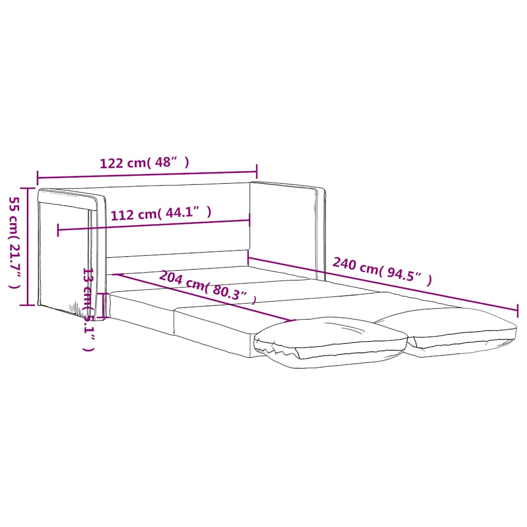 vidaXL Καναπές-Κρεβάτι Δαπέδου 2 σε 1 Μπορντό 122x204x55εκ. Βελούδινος