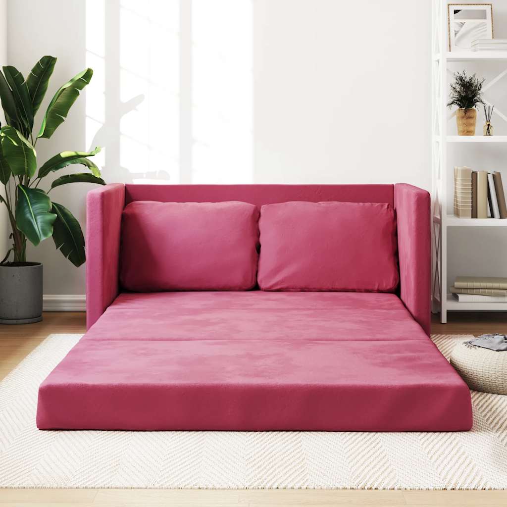 vidaXL Καναπές-Κρεβάτι Δαπέδου 2 σε 1 Μπορντό 122x204x55εκ. Βελούδινος