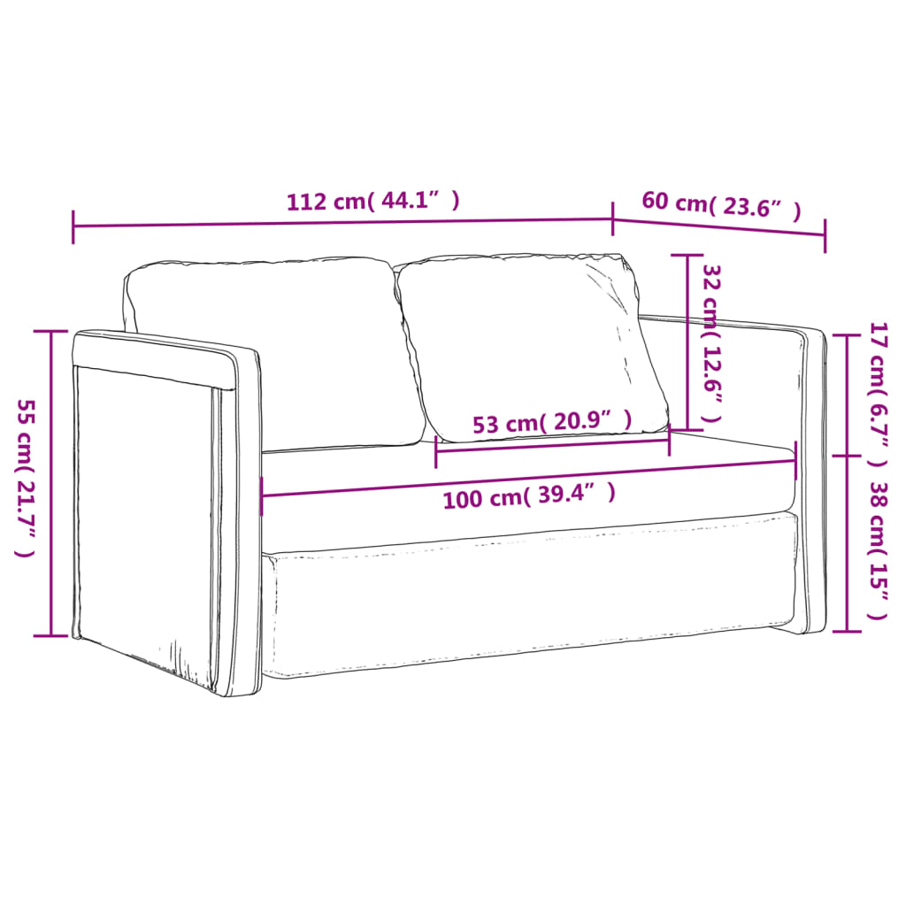 vidaXL Καναπές-Κρεβάτι Δαπέδου 2 σε 1 Μαύρο 112x174x55 εκ. Συνθ. Δέρμα