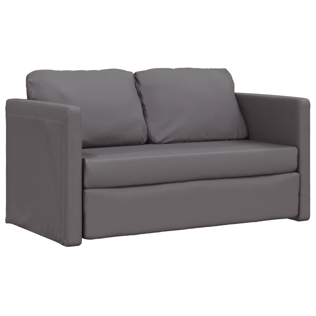 vidaXL Καναπές-Κρεβάτι Δαπέδου 2 σε 1 Γκρι 112x174x55 εκ. Συνθ. Δέρμα