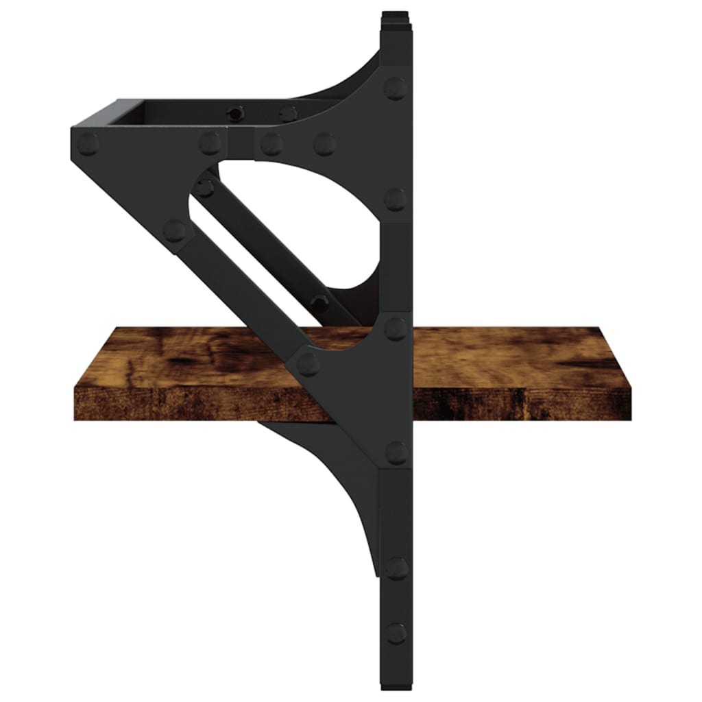 vidaXL Ράφια Τοίχου με Μπάρα 2 τεμ. Καπνιστή Δρυς 30x25x30 εκ.