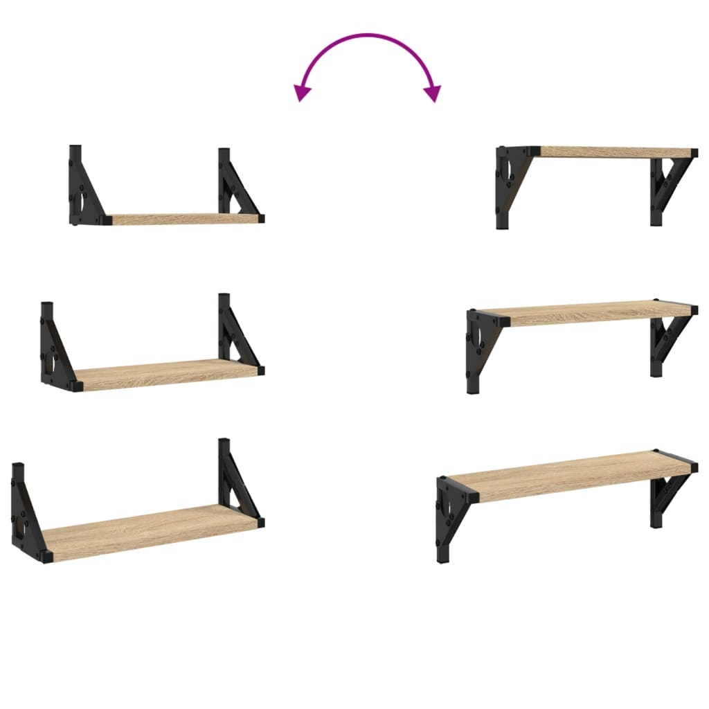 vidaXL Ράφια Τοίχου Σετ 3 Τεμαχίων Sonoma Δρυς από Επεξεργασμένο Ξύλο