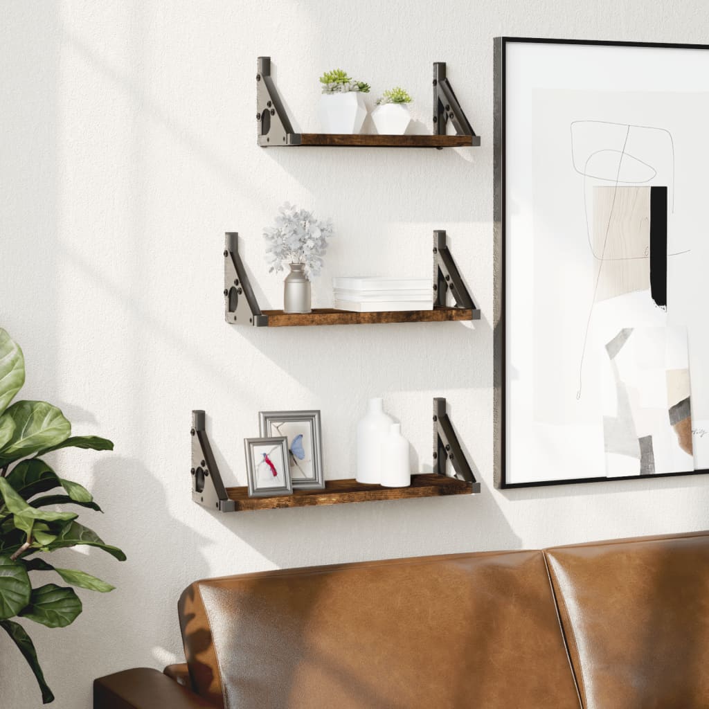 vidaXL Ράφια Τοίχου Σετ 3 Τεμαχίων Καπνιστή Δρυς Επεξεργασμένο Ξύλο