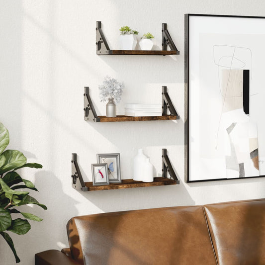 vidaXL Ράφια Τοίχου Σετ 3 Τεμαχίων Καπνιστή Δρυς Επεξεργασμένο Ξύλο
