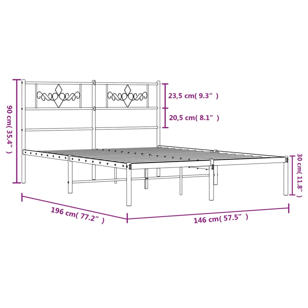 vidaXL Πλαίσιο Κρεβατιού με Κεφαλάρι Μαύρο 140 x 190 εκ. Μεταλλικό