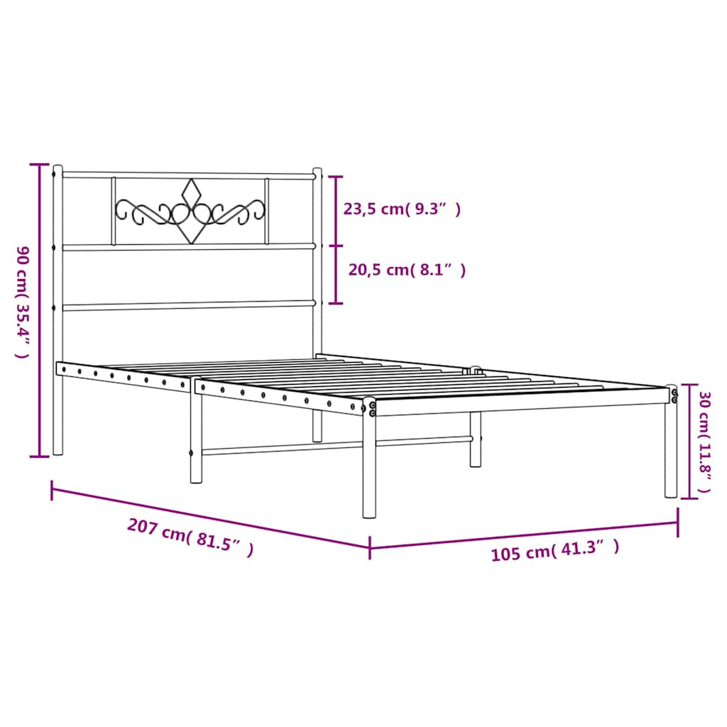 vidaXL Πλαίσιο Κρεβατιού με Κεφαλάρι Λευκό 100 x 200 εκ. Μεταλλικό