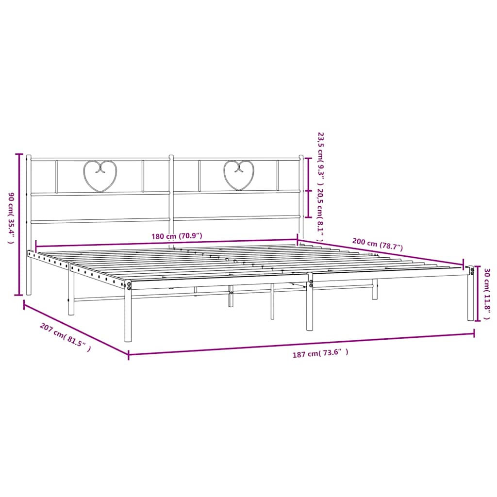 vidaXL Πλαίσιο Κρεβατιού με Κεφαλάρι Μαύρο 180 x 200 εκ. Μεταλλικό