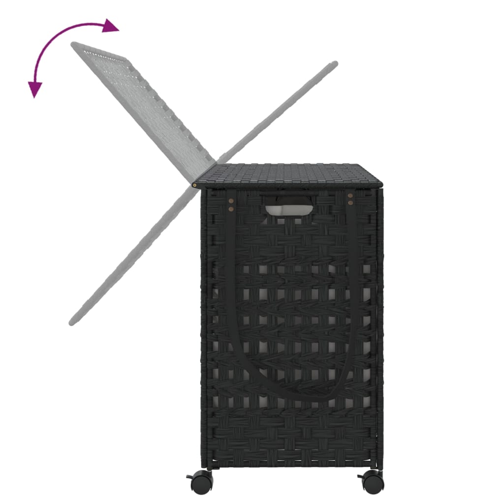 vidaXL Καλάθι Άπλυτων με Τροχούς Μαύρο 66x35x60 εκ. από Ρατάν