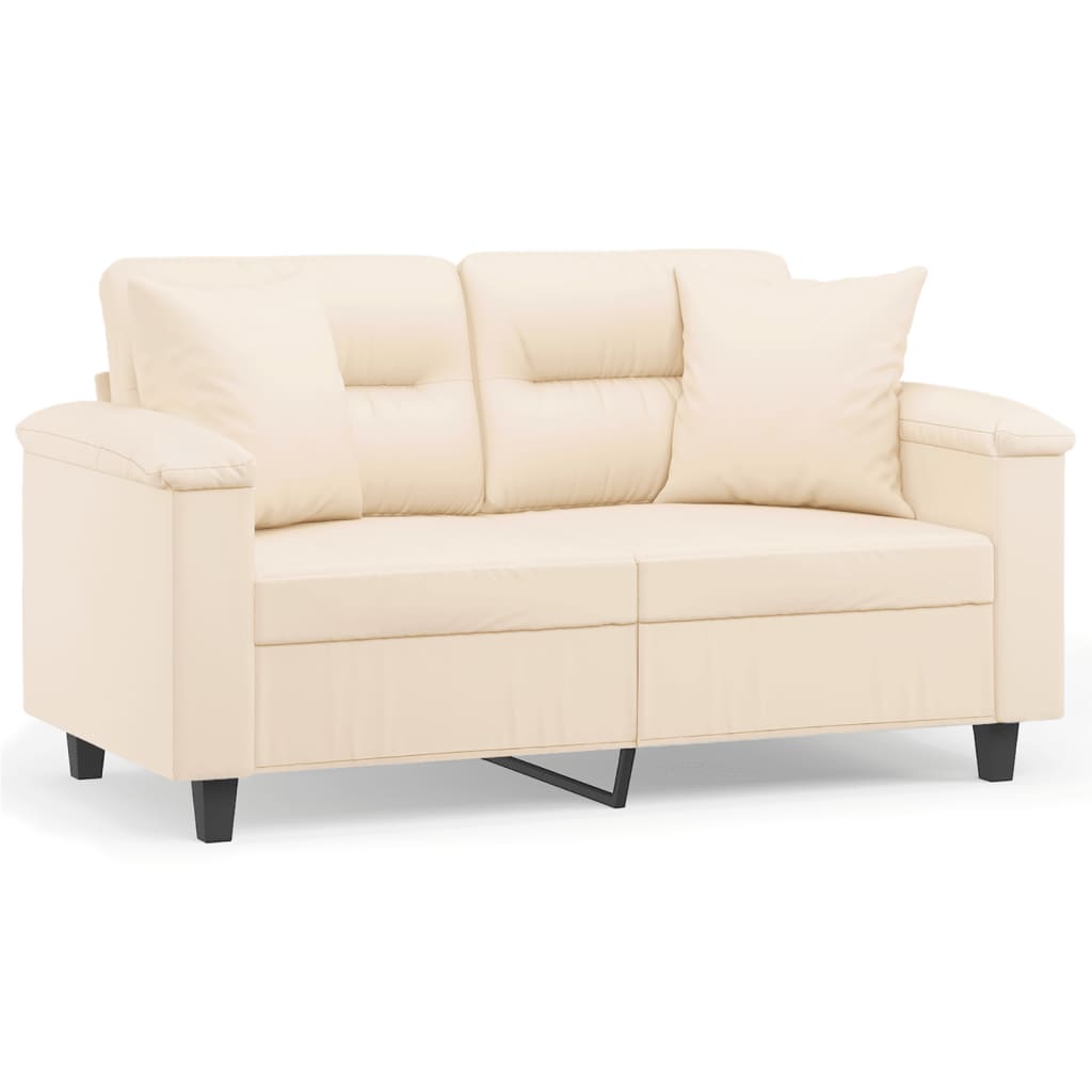 vidaXL Καναπές Διθέσιος Beige 120 εκ. Ύφασμα Μικροϊνών με Μαξιλάρια