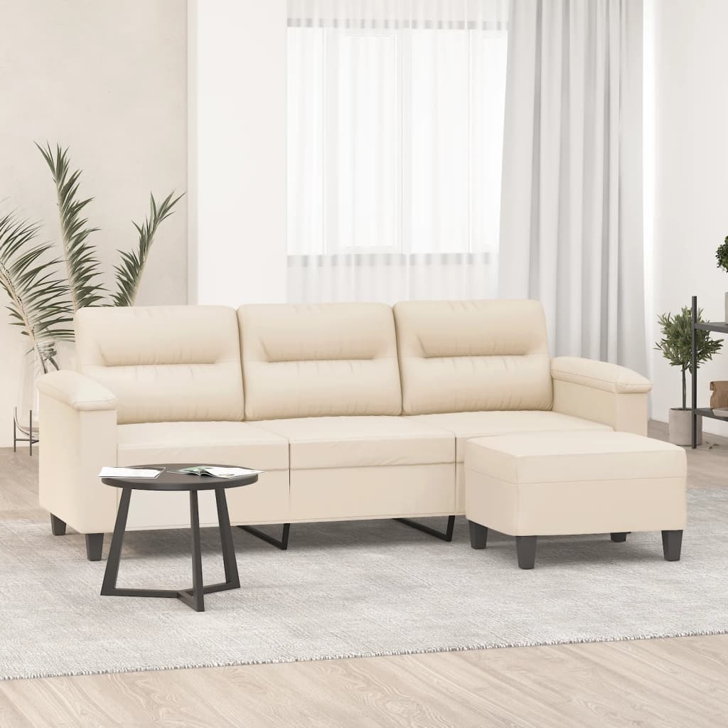 vidaXL Καναπές Τριθέσιος Μπεζ 180 εκ. από Μικροΐνες με Υποπόδιο