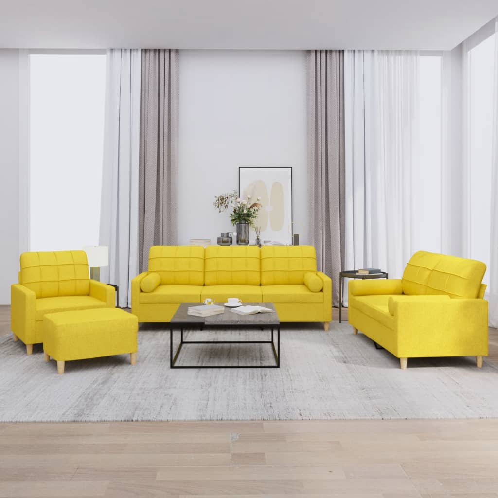 vidaXL Σετ Σαλονιού 4 Τεμαχίων Αν. Κίτρινο Υφασμάτινο με Μαξιλάρια