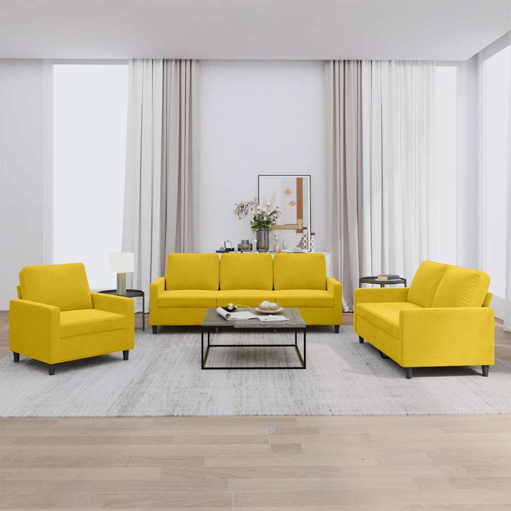 vidaXL Σετ Σαλονιού 3 Τεμαχίων Κίτρινο από Βελούδο με Μαξιλάρια