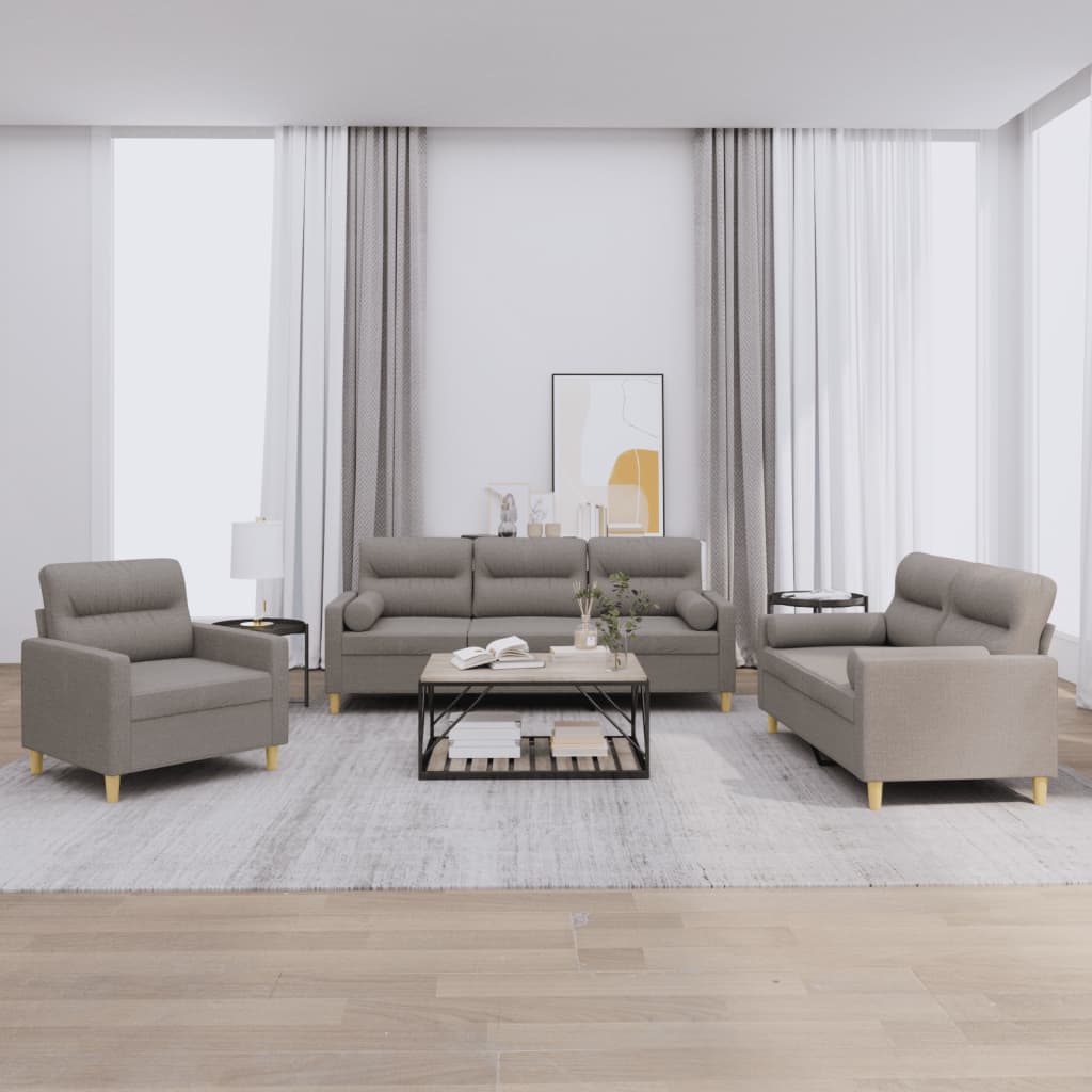 vidaXL Σετ Σαλονιού 3 Τεμαχίων Taupe από Ύφασμα