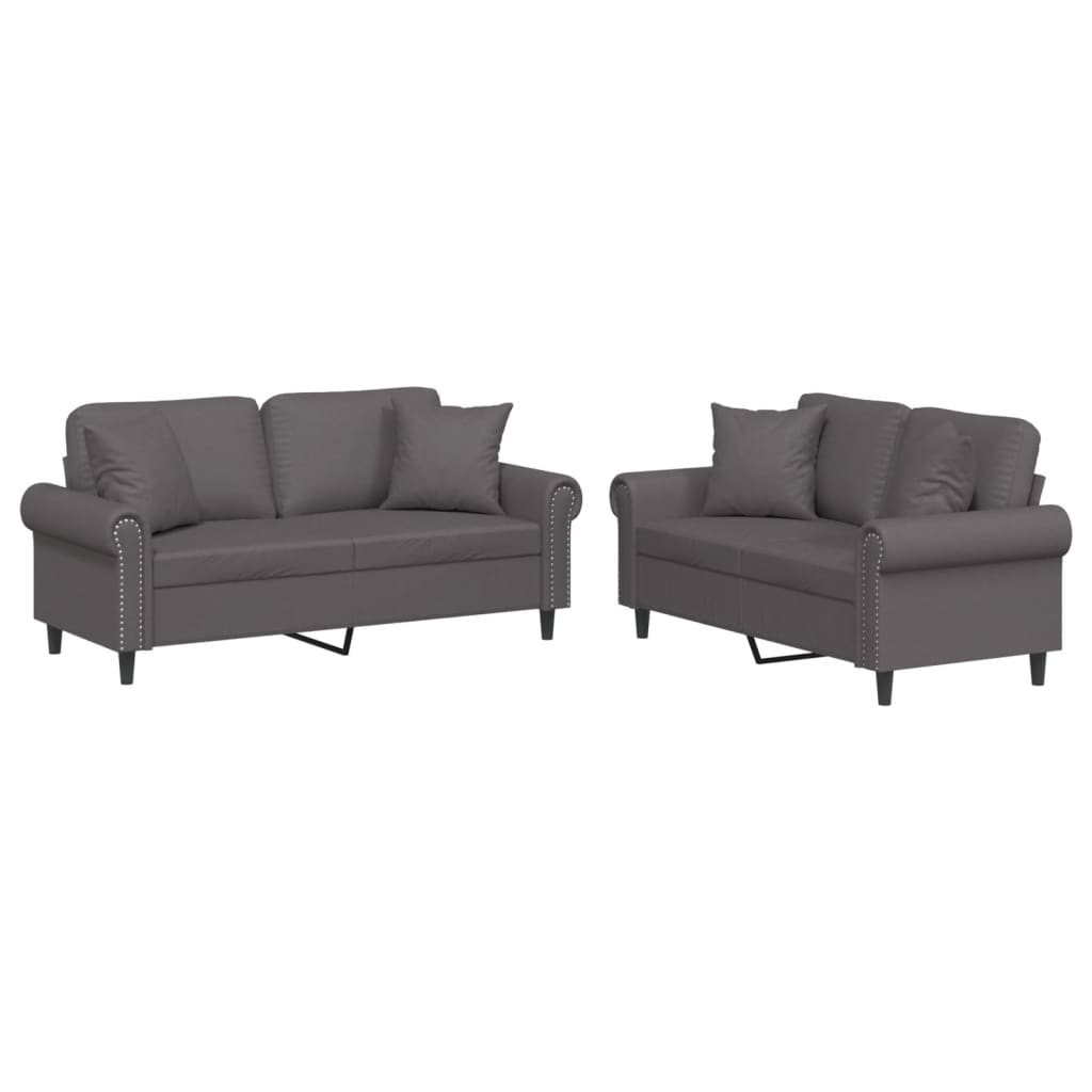 vidaXL Πολυθρόνες Σετ 2 Τεμαχίων Γκρι Συνθετικό Δέρμα με Μαξιλάρια