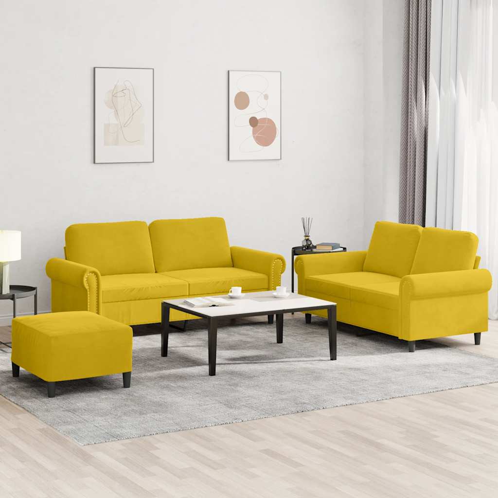 vidaXL Σετ Σαλονιού 3 Τεμαχίων Κίτρινο από Βελούδο με Μαξιλάρια