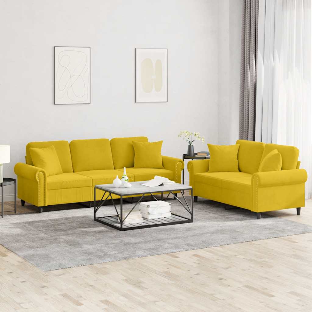 vidaXL Σαλόνι Σετ 2 Τεμαχίων Κίτρινο από Βελούδο με Μαξιλάρια