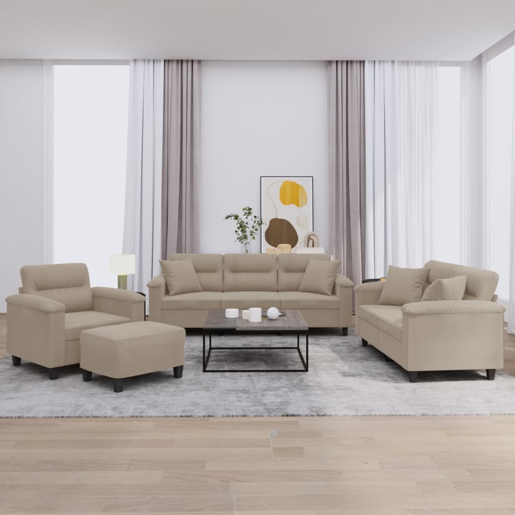 vidaXL Σετ Σαλονιού 4 Τεμαχίων Taupe από Ύφασμα Μικροϊνών με Μαξιλάρια