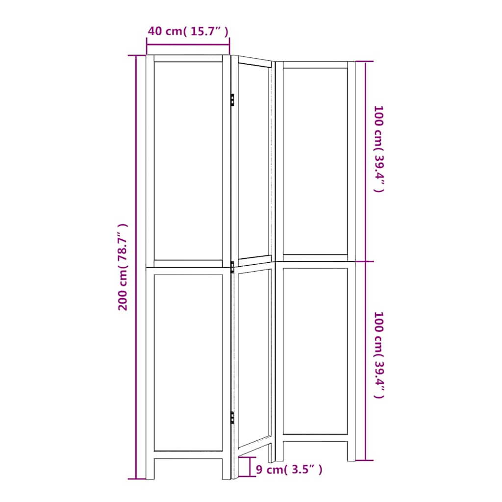 vidaXL Διαχωριστικό Χώρου με 3 Πάνελ Λευκό από Μασίφ Ξύλο Παυλώνιας