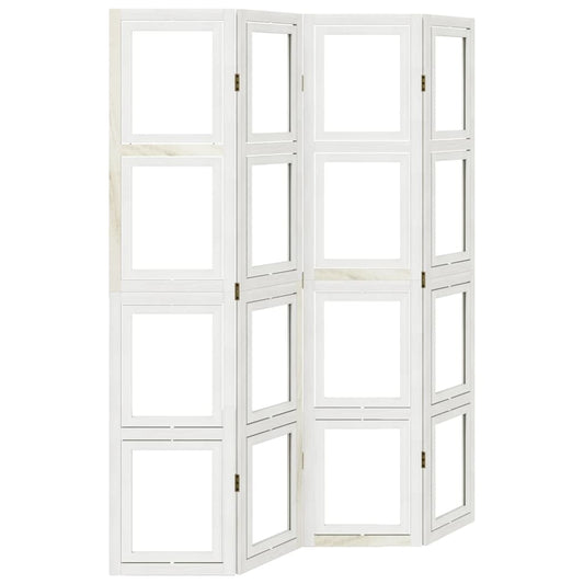 vidaXL Διαχωριστικό Χώρου με 4 Πάνελ Λευκό από Μασίφ Ξύλο Παυλώνιας