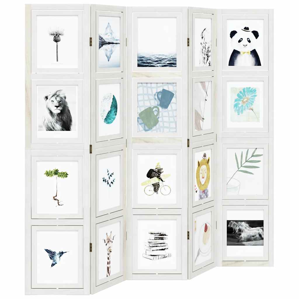 vidaXL Διαχωριστικό Χώρου με 5 Πάνελ Λευκό από Μασίφ Ξύλο Παυλώνιας