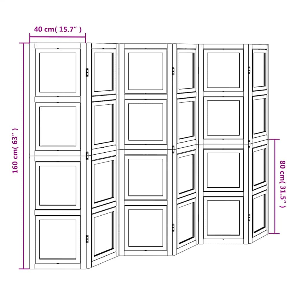 vidaXL Διαχωριστικό Χώρου με 6 Πάνελ Λευκό από Μασίφ Ξύλο Παυλώνιας