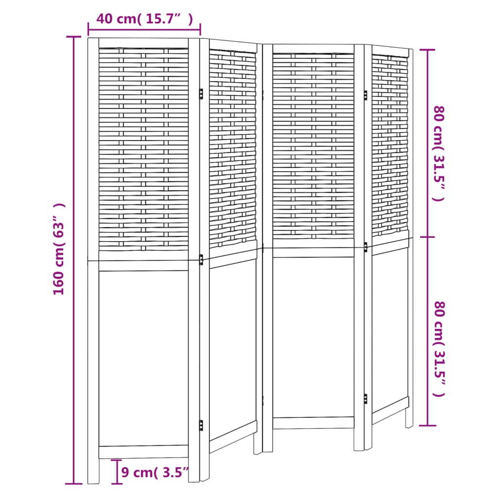 vidaXL Διαχωριστικό Χώρου με 4 Πάνελ Λευκό από Μασίφ Ξύλο Παυλώνιας