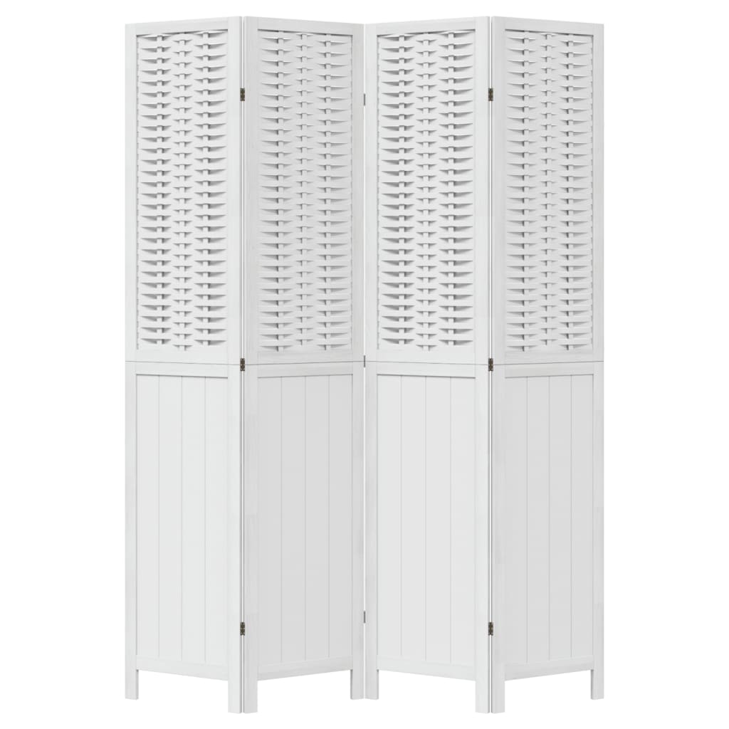 vidaXL Διαχωριστικό Χώρου με 4 Πάνελ Λευκό από Μασίφ Ξύλο Παυλώνιας