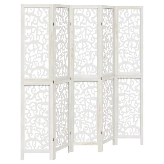 vidaXL Διαχωριστικό Χώρου με 5 Πάνελ Λευκό από Μασίφ Ξύλο Παυλώνιας